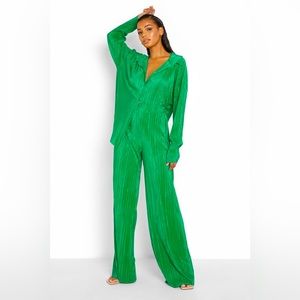 ZARA Green Plisse Two Piece Set S